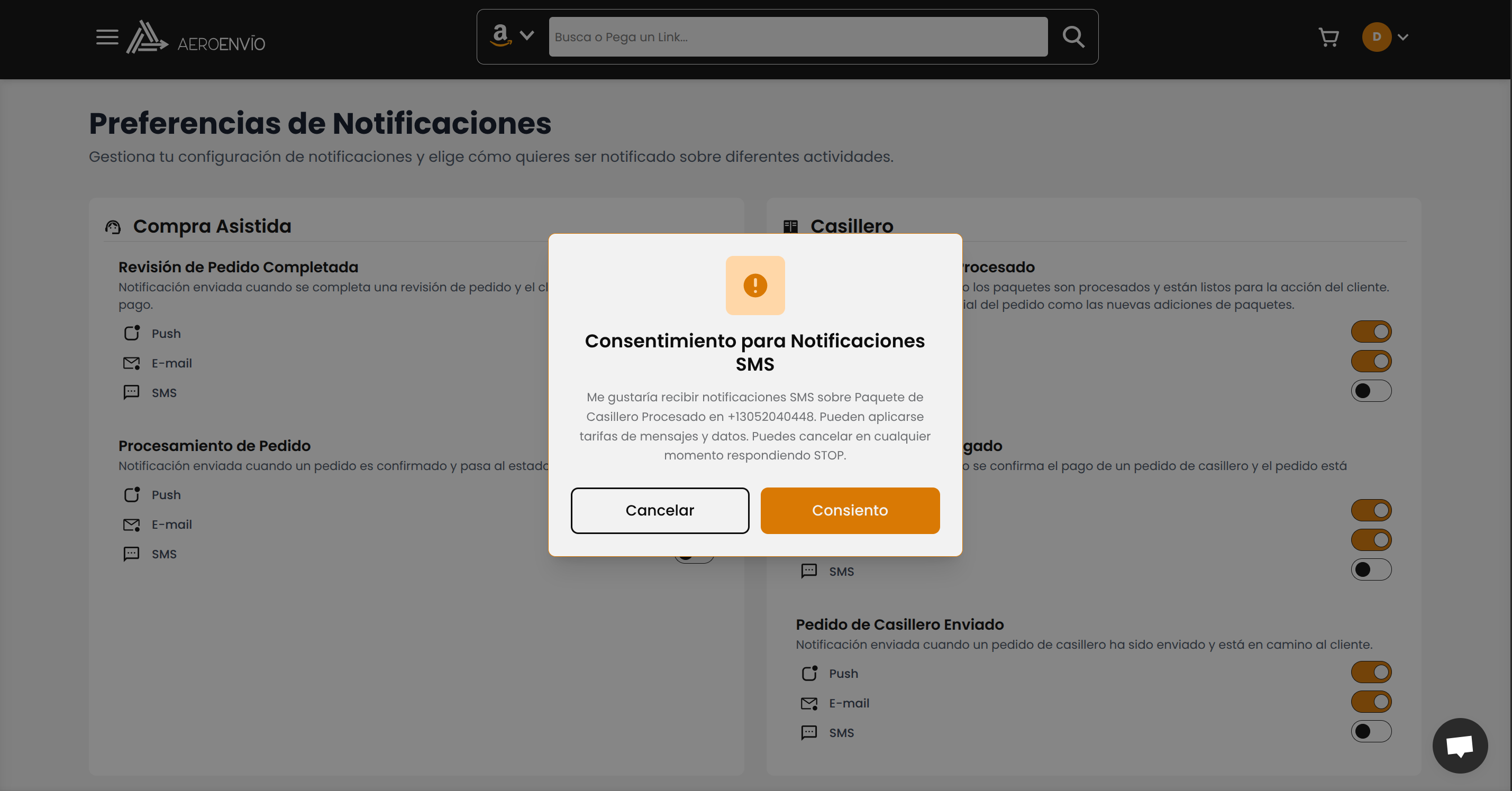 Notification Preferences Consent Dialog Screenshot