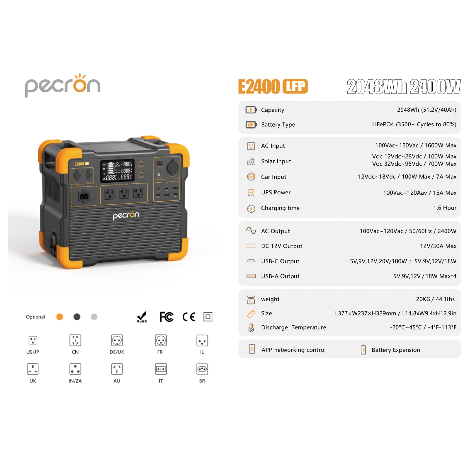 PECRON E2400LFP – Estación de energía portátil 2048Wh / 2400W