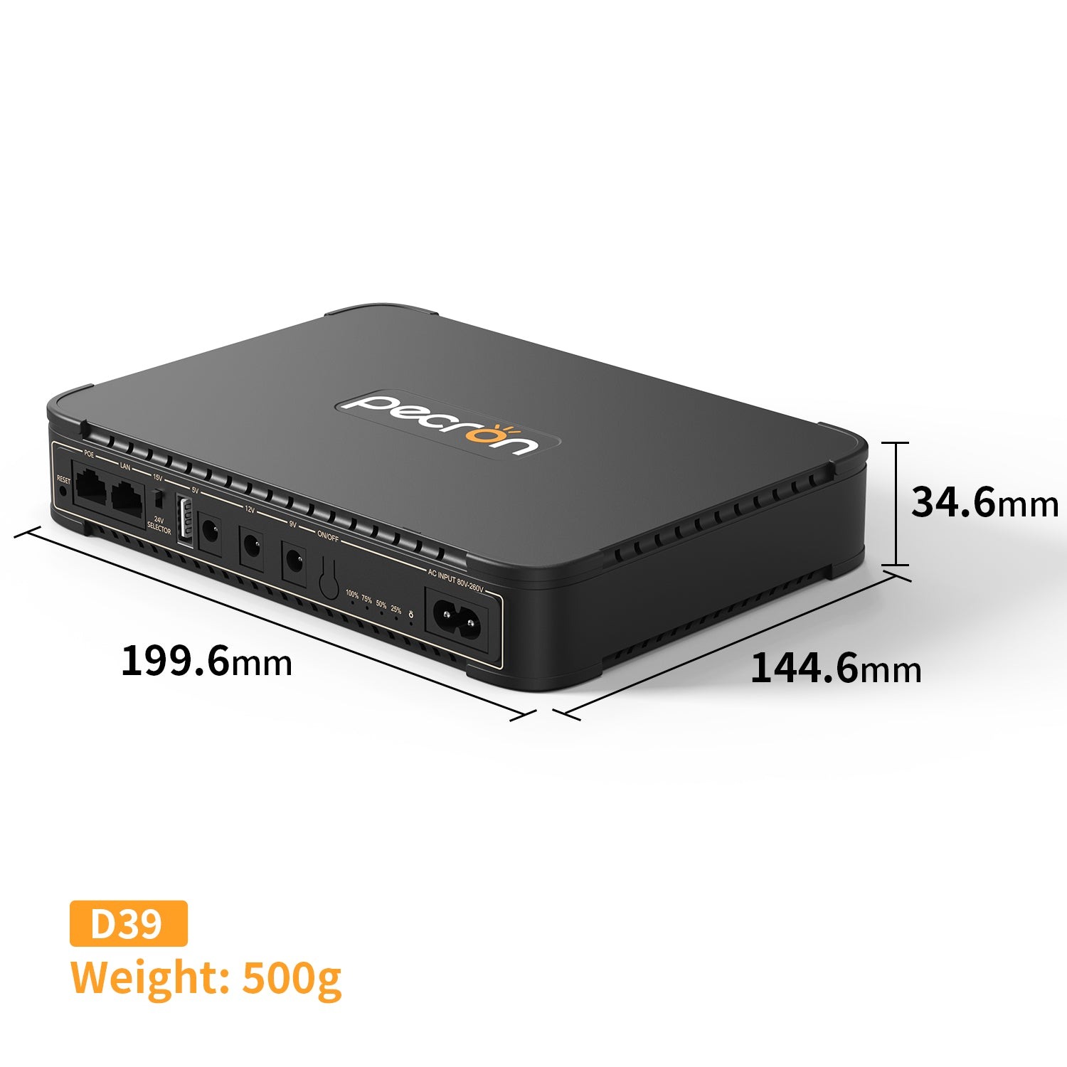 PECRON D39 – Mini UPS 36 W · 38.48 Wh (Preventa)
